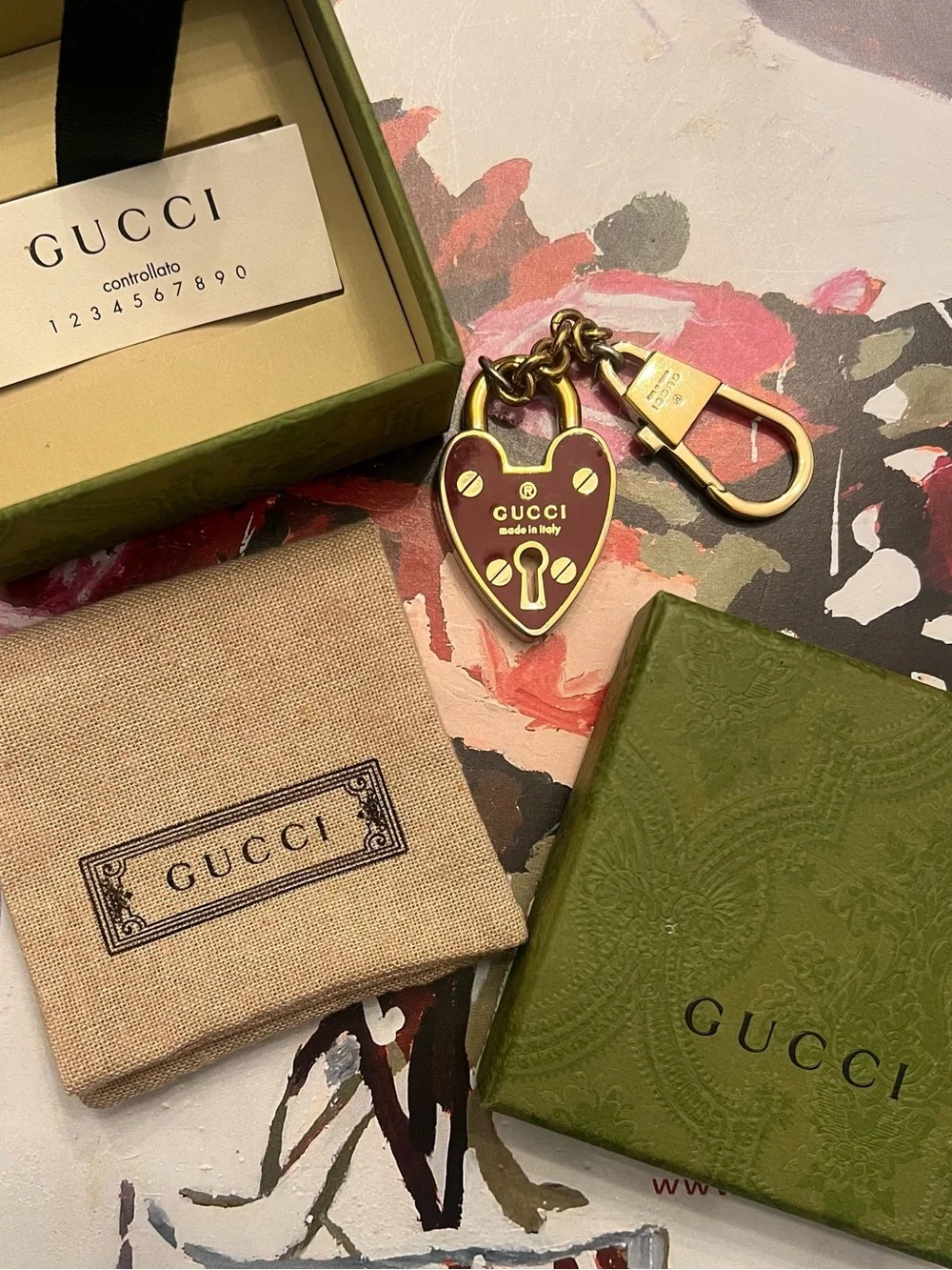 100% Authentic Gucci Red Enamel Heart Padlock Keychain / Bag Charm